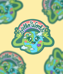 Hello World Mother Earth Planet Globe Vinyl Sticker