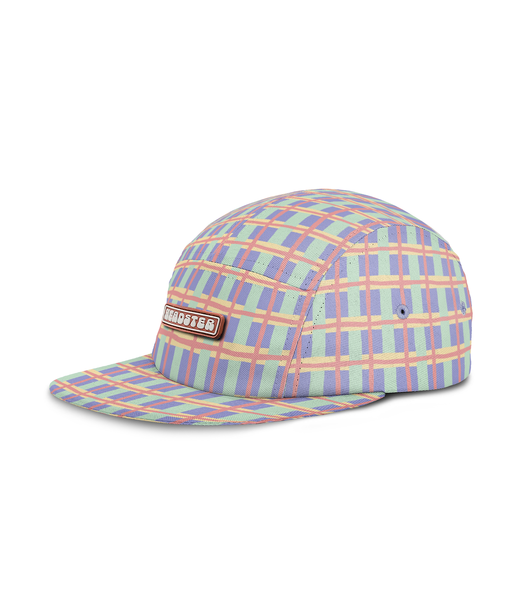 Cabana Five panel Hat for kids blue green pink rubber patch