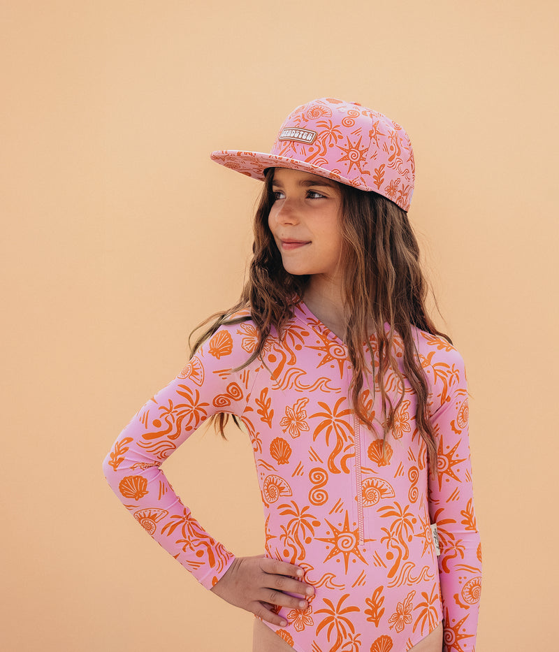 Blush Tides LongSleeve One Piece Swimsuit - Bubble Gum