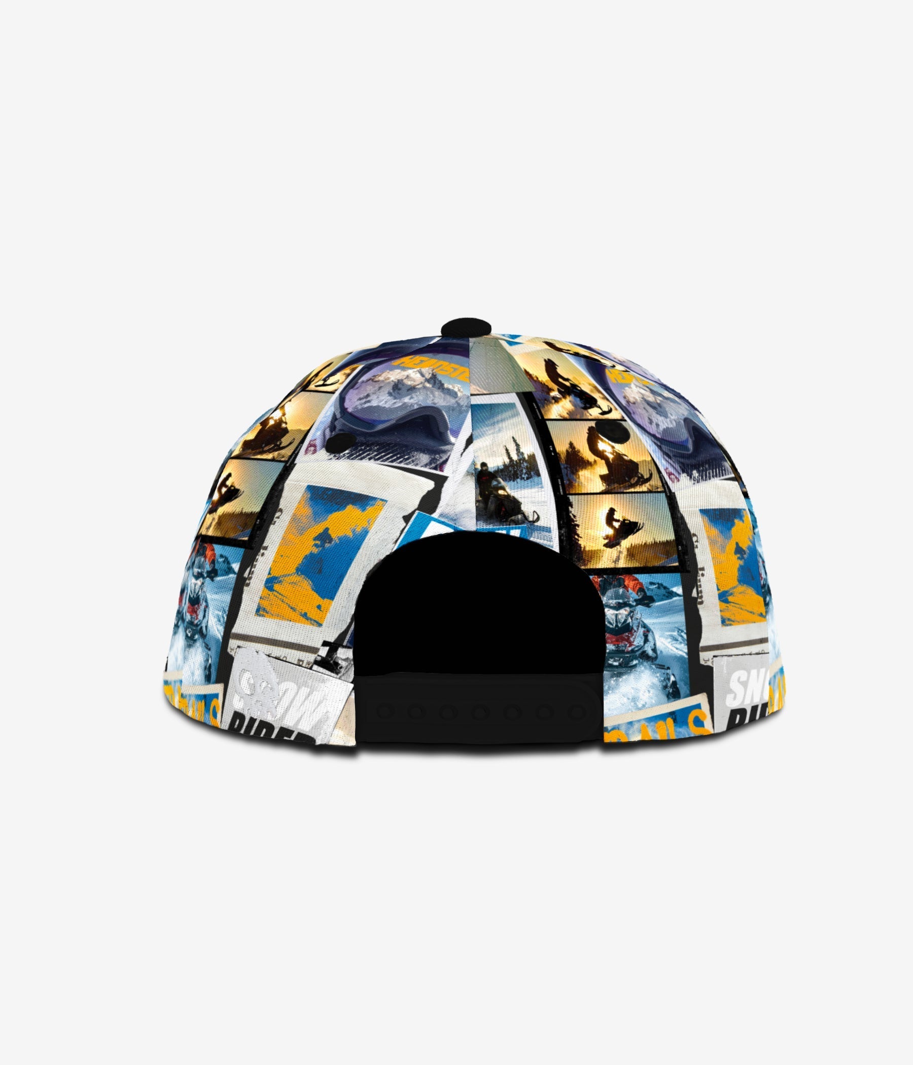 Detail view of the Snowy Trails black kids snapback cap