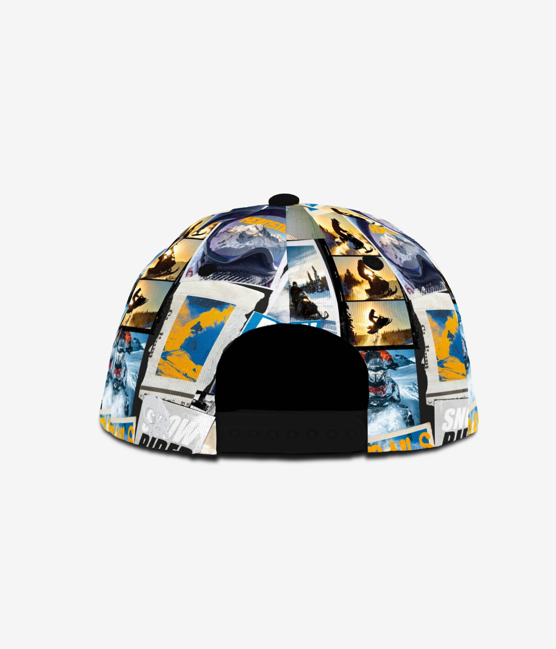Detail view of the Snowy Trails black kids snapback cap